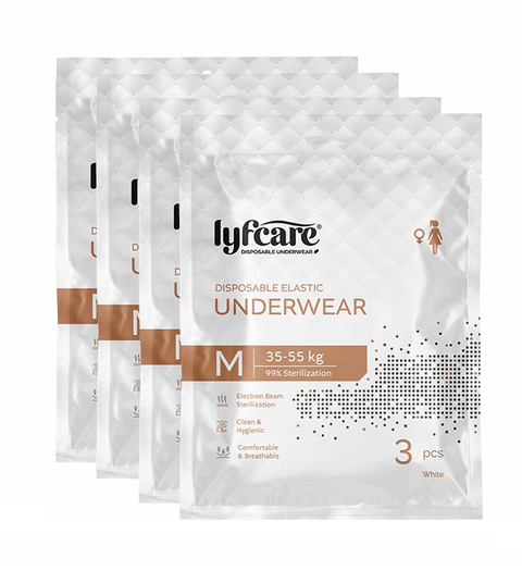 Lyfcare Women Disposable Elastic Underwear White Panty M Size 35-55Kg, Pack of 12 – use and throw underwear for ladies