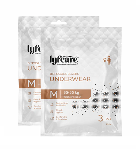 Lyfcare Disposable Hygiene Underwear for Women – White, M Size, Pack of 6, soft breathable disposable panties for daily use